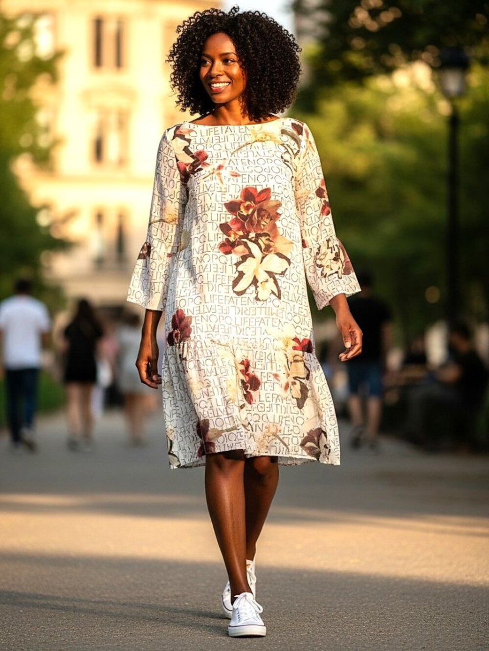 Notations Petite PL Floral Sheer Sleeve Flare Dress, Size PL